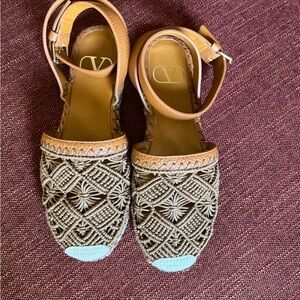 Valentino Garavani Tan Macramé Ankle-Strap Sandals